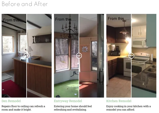 Screenshot of before and after sections on house matters website.