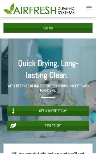 Screenshot of Air Fresh's mobile website.