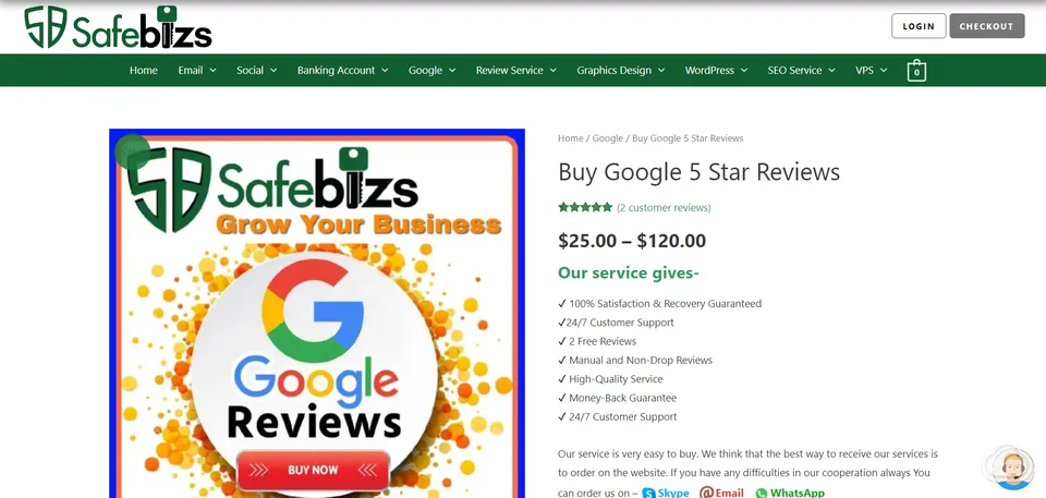 Screenshot of a website selling reviews.